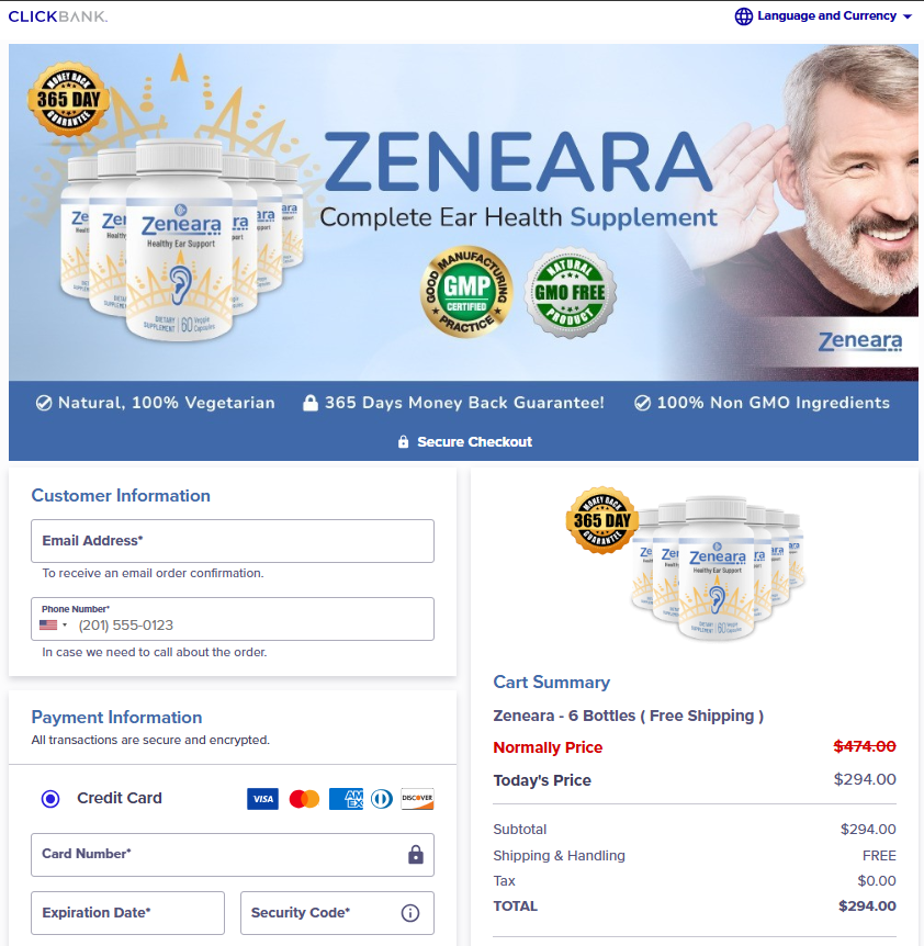 Zeneara Order Page